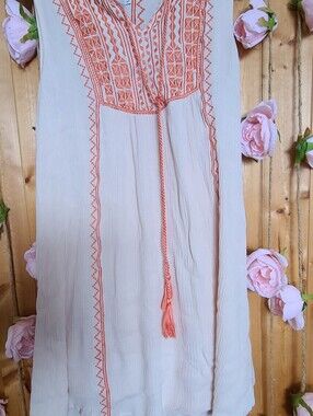 Stradivarius Cream Tunic with Coral Embroidery Mini Dress